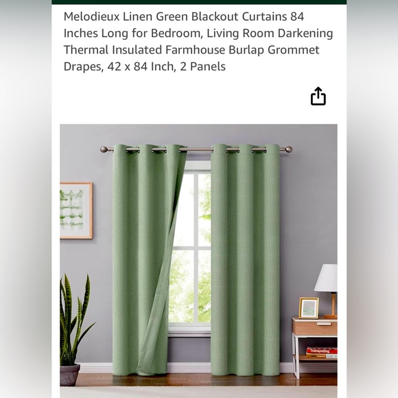 Other - Green Faux Linen Blackout Curtains Set of 2
